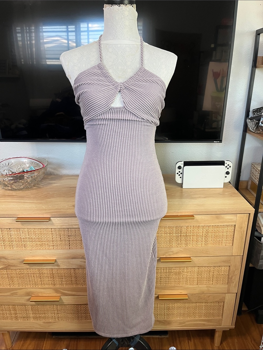 ribbed halter midi dress